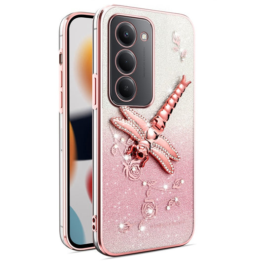 Xiaomi Redmi 15 4G (EU) (171mm) Handyhülle – KADEM Libelle Ständer TPU Blumen Glitzer