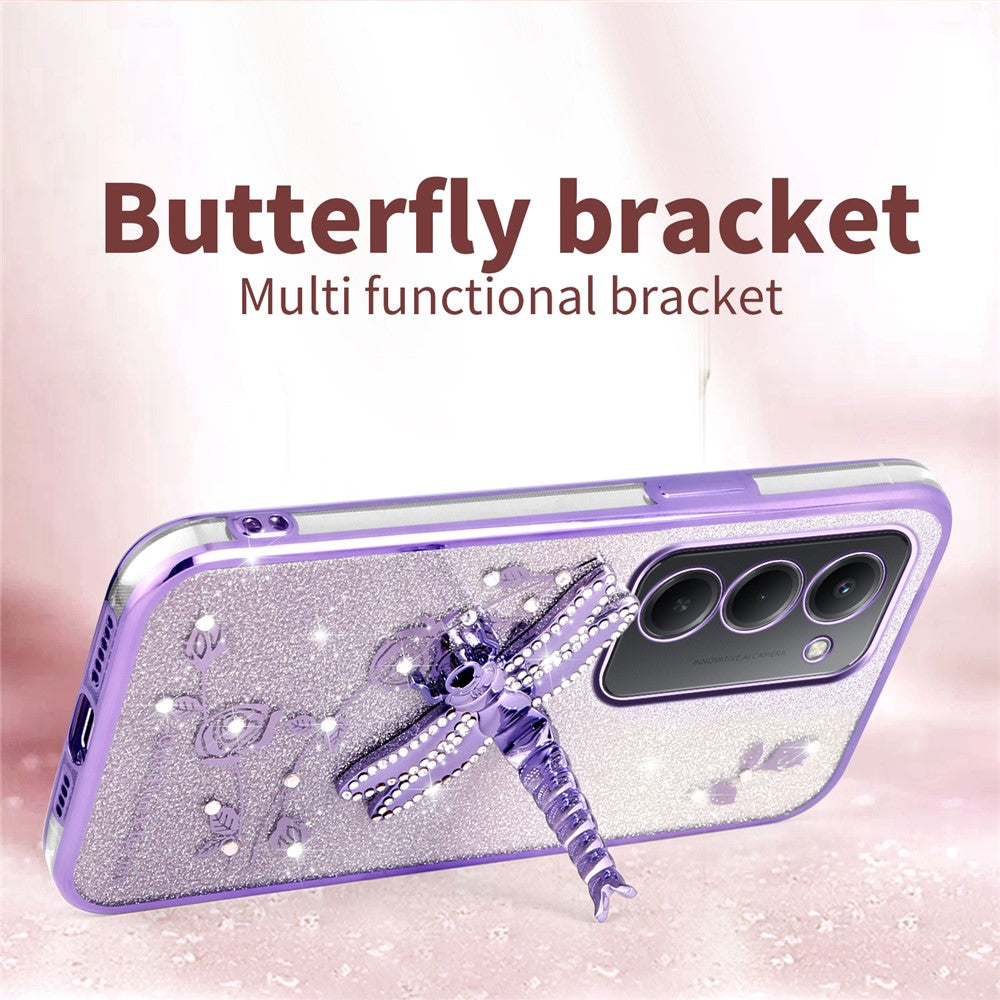 KADEM For Xiaomi Redmi 15 4G (EU) (171mm) Case Dragonfly Kickstand TPU Flowers Glitter Phone Cover