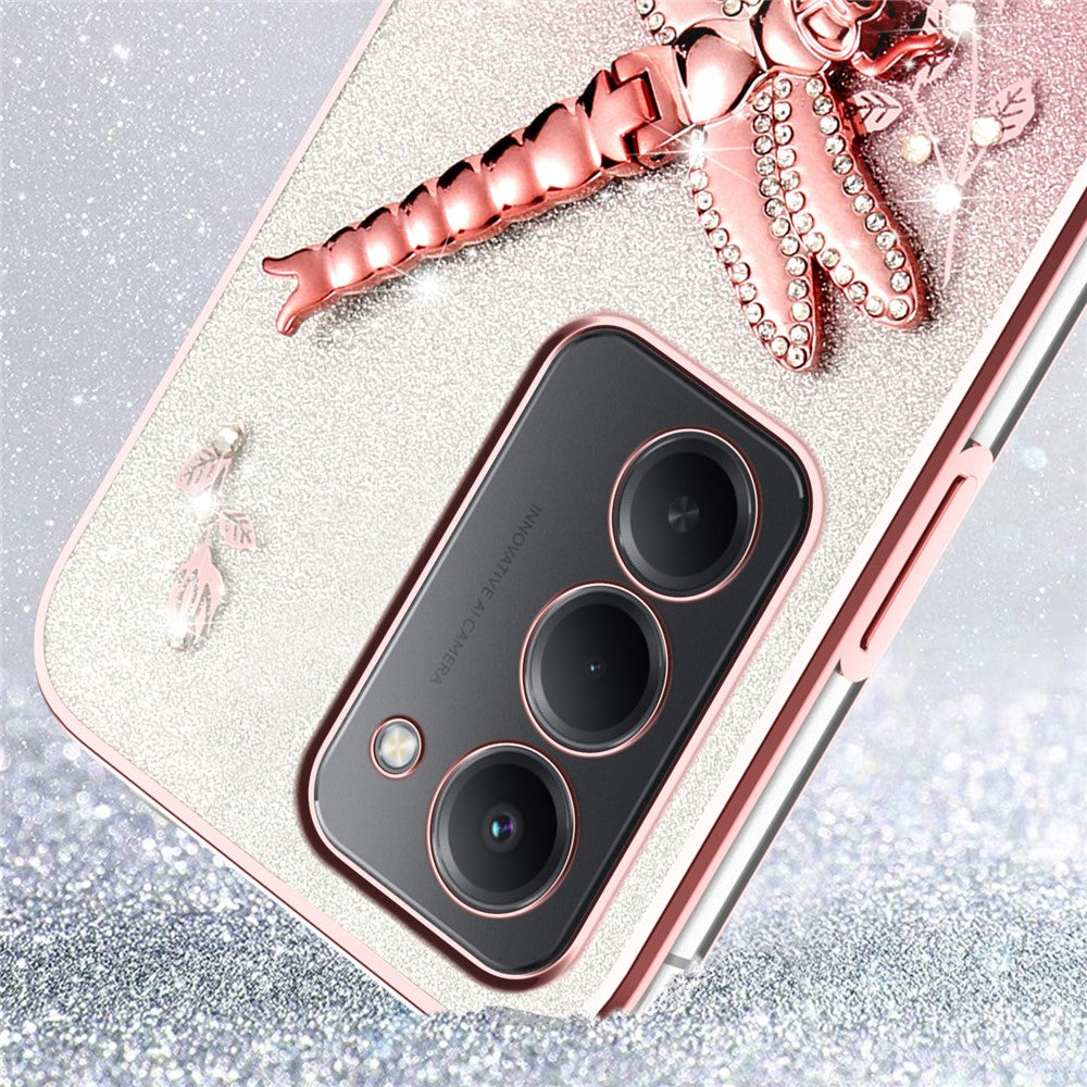 KADEM For Xiaomi Redmi 15 4G (EU) (171mm) Case Dragonfly Kickstand TPU Flowers Glitter Phone Cover