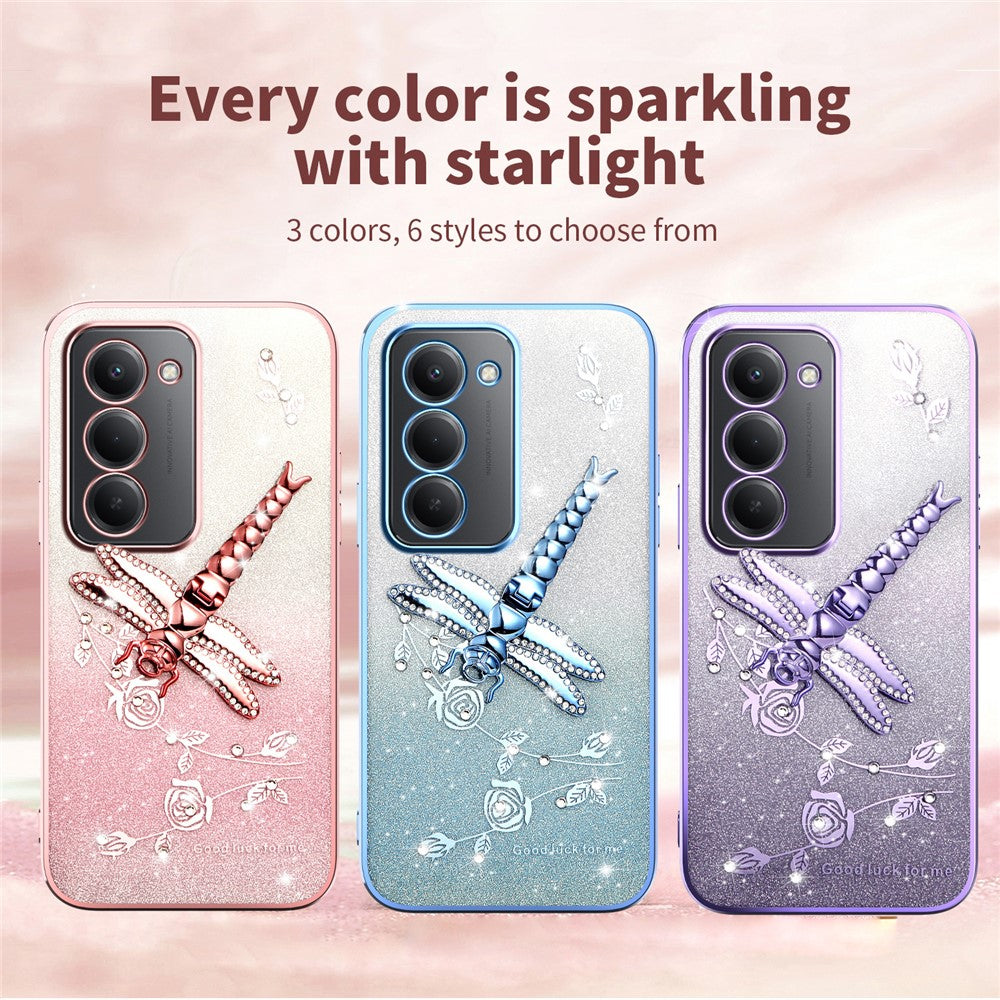 KADEM For Xiaomi Redmi 15 4G (EU) (171mm) Case Dragonfly Kickstand TPU Flowers Glitter Phone Cover