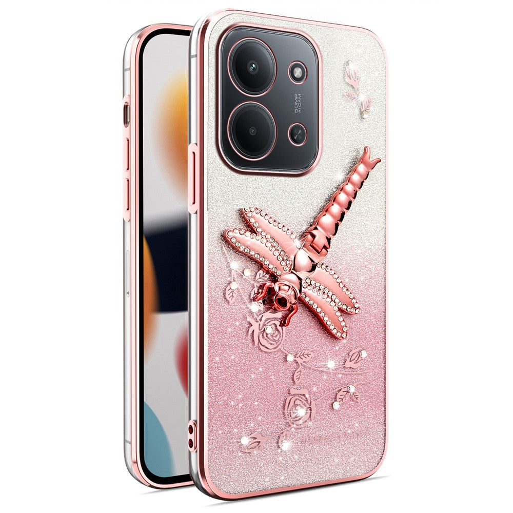 KADEM Phone Case For Xiaomi Redmi 15C 4G (EU) (173mm) / 15C 5G (EU) (173mm) / Poco C85 Dragonfly Kickstand TPU Flowers Glitter Cover