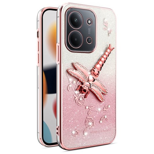 KADEM Phone Case For Xiaomi Redmi 15C 4G (EU) (173mm) / 15C 5G (EU) (173mm) / Poco C85 Dragonfly Kickstand TPU Flowers Glitter Cover