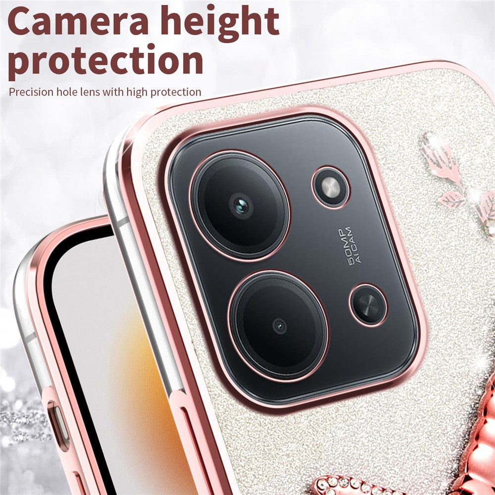 KADEM Phone Case For Xiaomi Redmi 15C 4G (EU) (173mm) / 15C 5G (EU) (173mm) / Poco C85 Dragonfly Kickstand TPU Flowers Glitter Cover