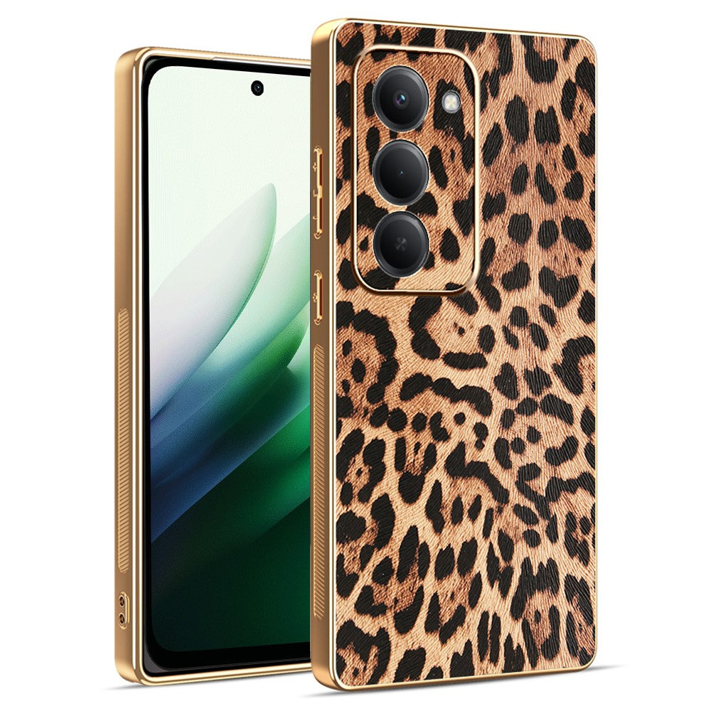 For Xiaomi Redmi 15 4G (EU) (171mm) Case Leopard Print PU Leather Coated PC + TPU Electroplating Phone Cover