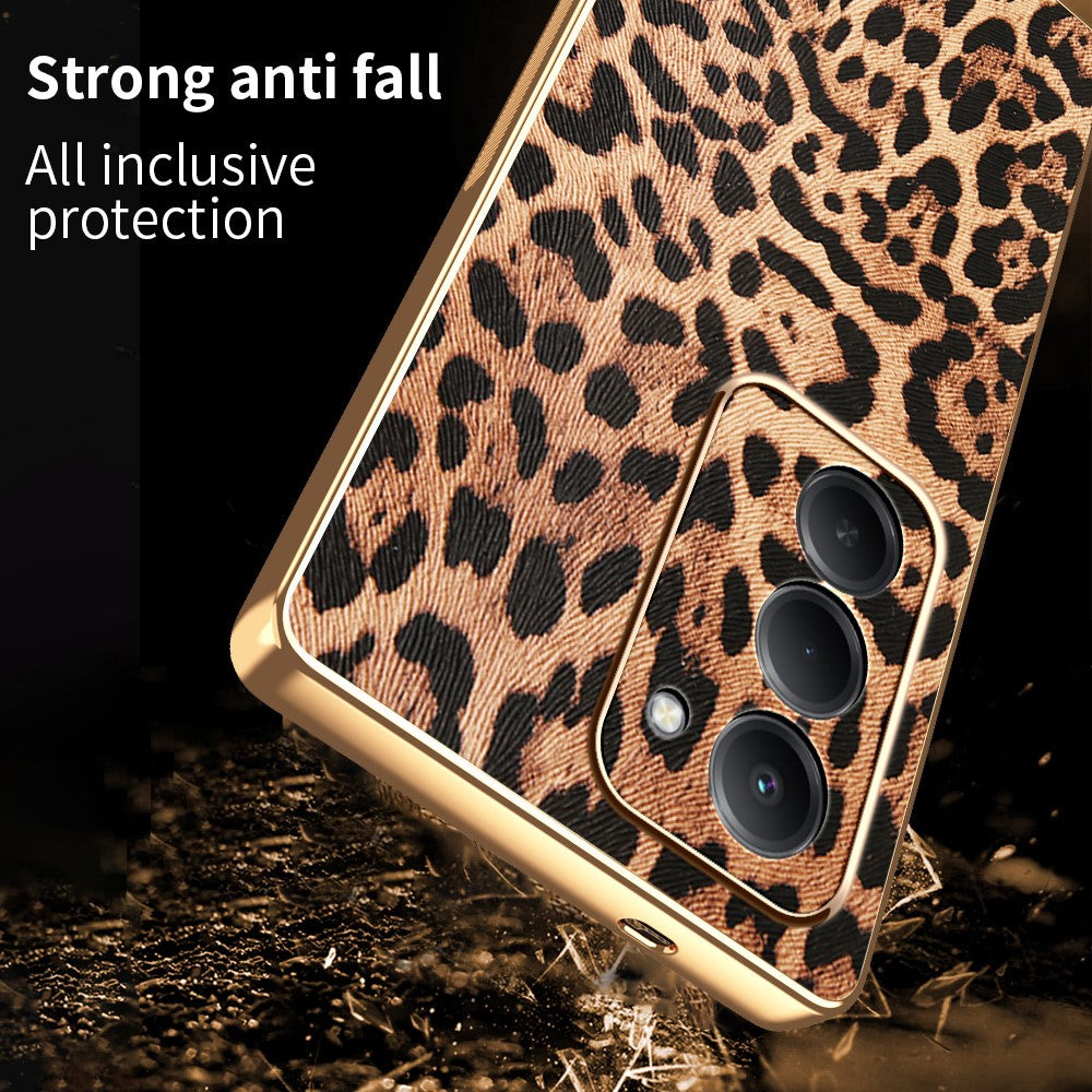 For Xiaomi Redmi 15 4G (EU) (171mm) Case Leopard Print PU Leather Coated PC + TPU Electroplating Phone Cover