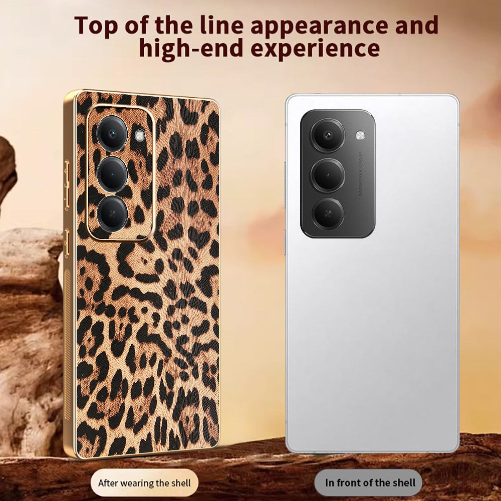 For Xiaomi Redmi 15 4G (EU) (171mm) Case Leopard Print PU Leather Coated PC + TPU Electroplating Phone Cover