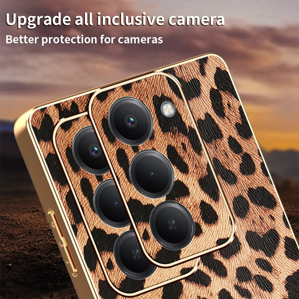 For Xiaomi Redmi 15 4G (EU) (171mm) Case Leopard Print PU Leather Coated PC + TPU Electroplating Phone Cover