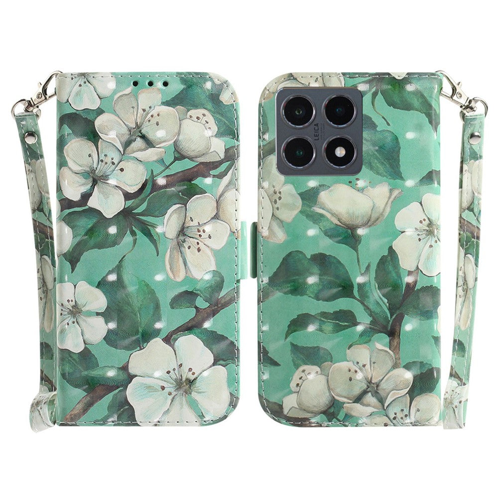 For Xiaomi 15T Case Pattern Printing Leather Wallet Phone Cover with Wrist Strap