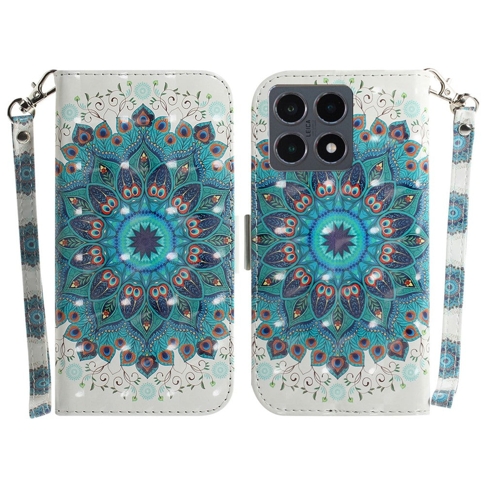 For Xiaomi 15T Case Pattern Printing Leather Wallet Phone Cover with Wrist Strap