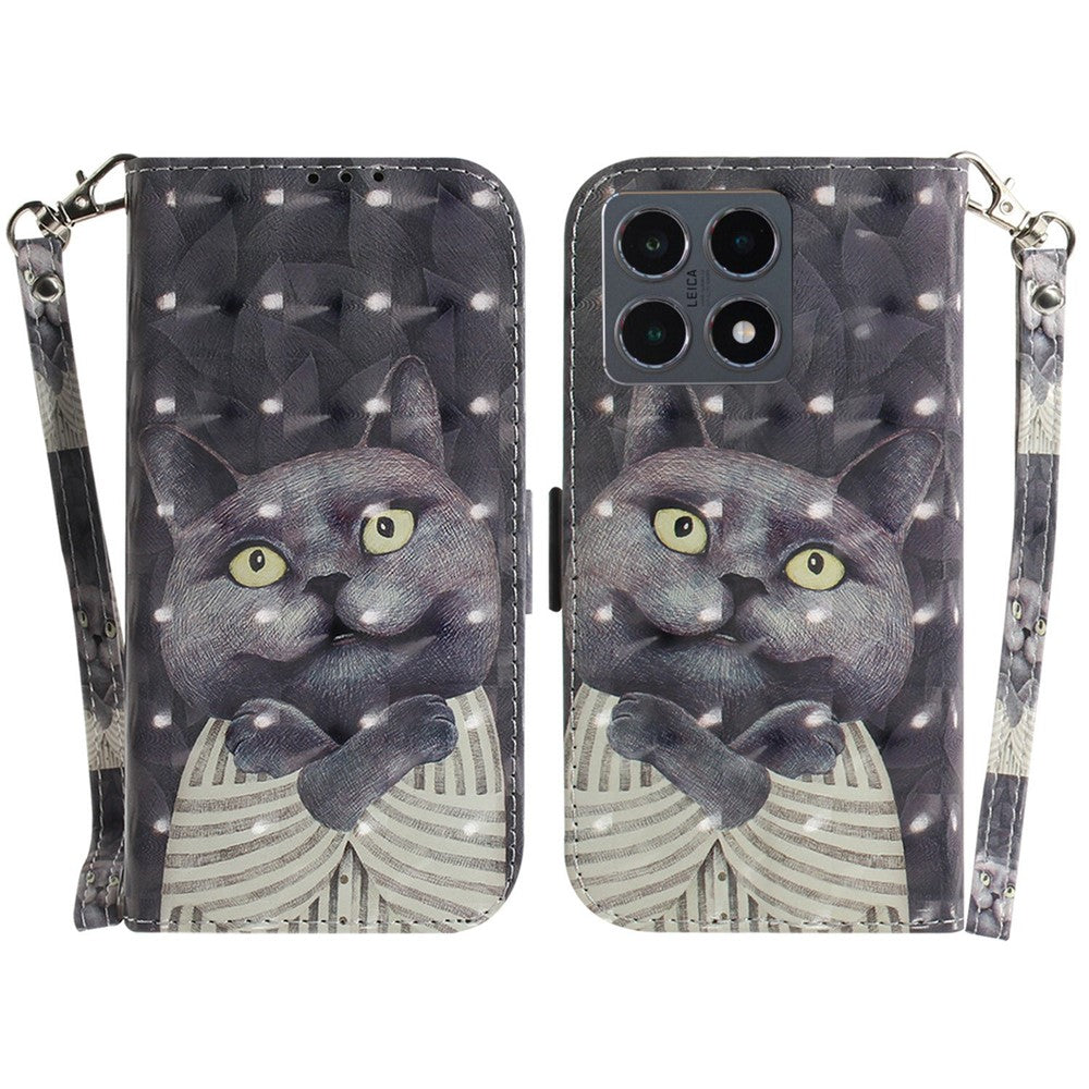 For Xiaomi 15T Case Pattern Printing Leather Wallet Phone Cover with Wrist Strap