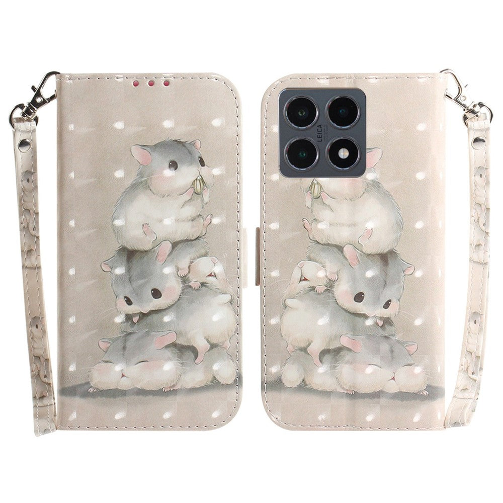 For Xiaomi 15T Case Pattern Printing Leather Wallet Phone Cover with Wrist Strap