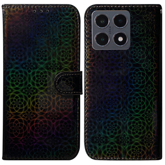 Xiaomi 15T Handyhülle – mit Standfunktion, schillernde Blumen-Leder- mit Handschlaufe