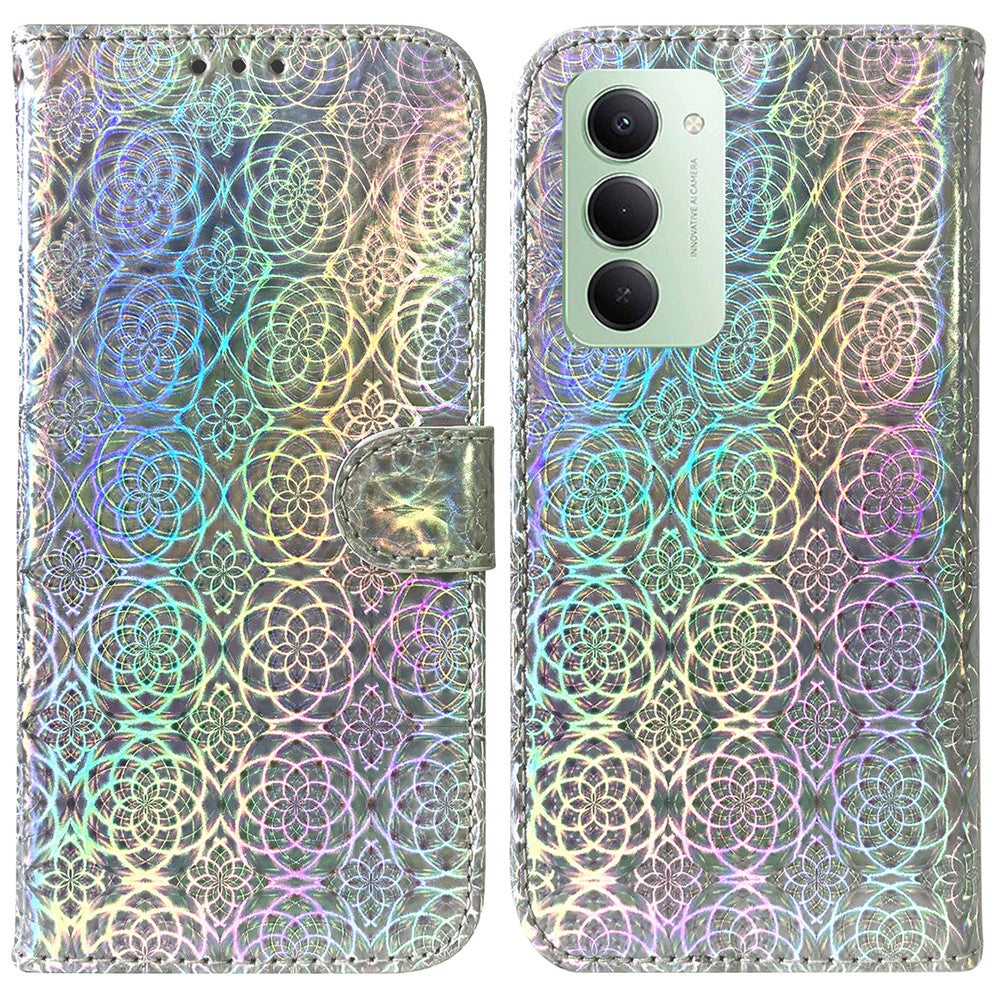 For Xiaomi Redmi 15 5G (Global) (169mm) Stand Case Dazzling Flower Leather Phone Cover with Wrist Strap