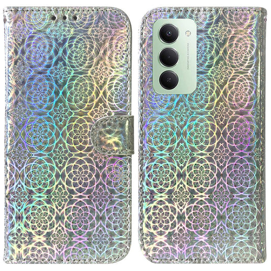 Xiaomi Redmi 15 5G (Global) (169mm) Handyhülle – mit Standfunktion, schillernde Blumen-Leder- mit Handschlaufe