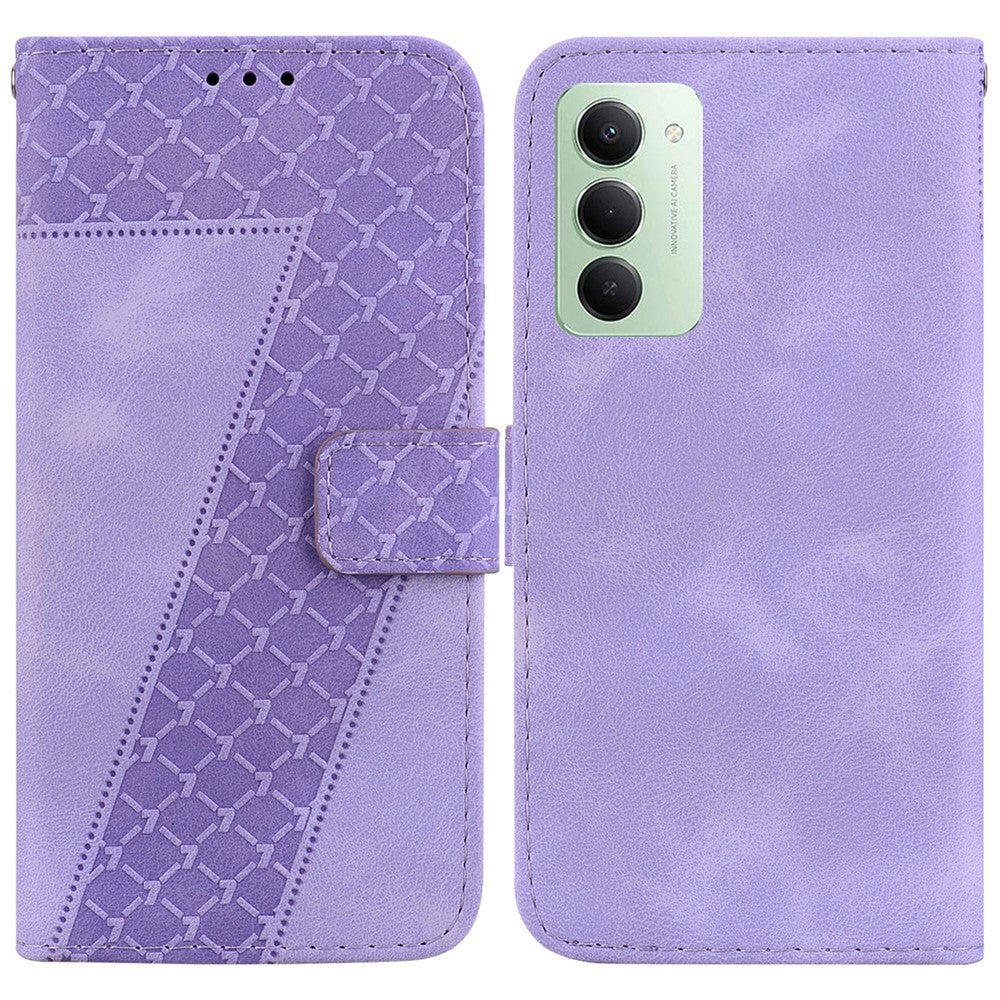 For Xiaomi Redmi 15 4G (EU) (171mm) Stand Case 7-Shaped Pattern Imprint Leather Phone Cover with Strap