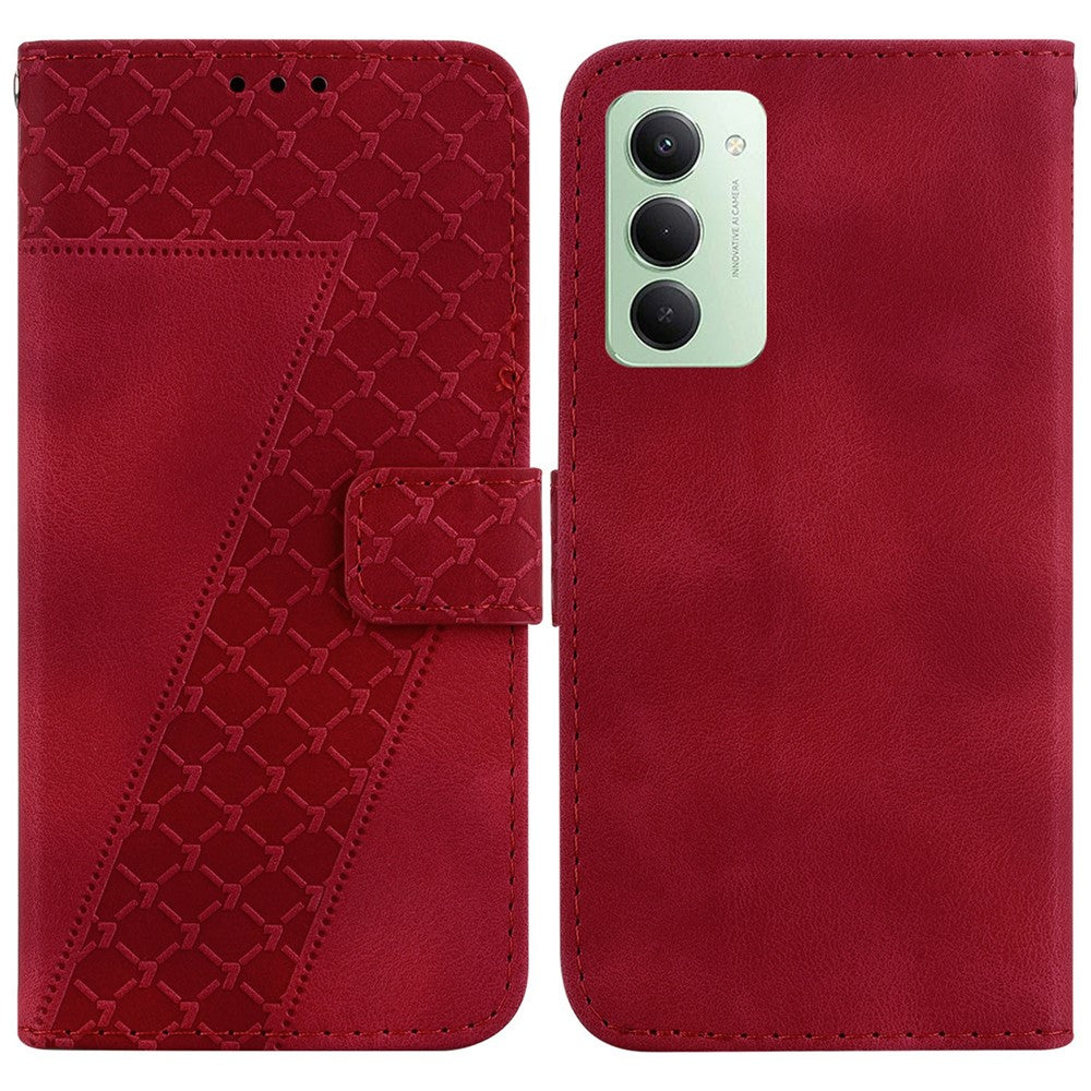 For Xiaomi Redmi 15 4G (EU) (171mm) Stand Case 7-Shaped Pattern Imprint Leather Phone Cover with Strap