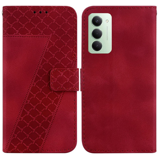 Xiaomi Redmi 15 4G (EU) (171mm) Handyhülle – Standgehäuse 7-förmiges Muster-Aufdruck-Leder- mit Riemen