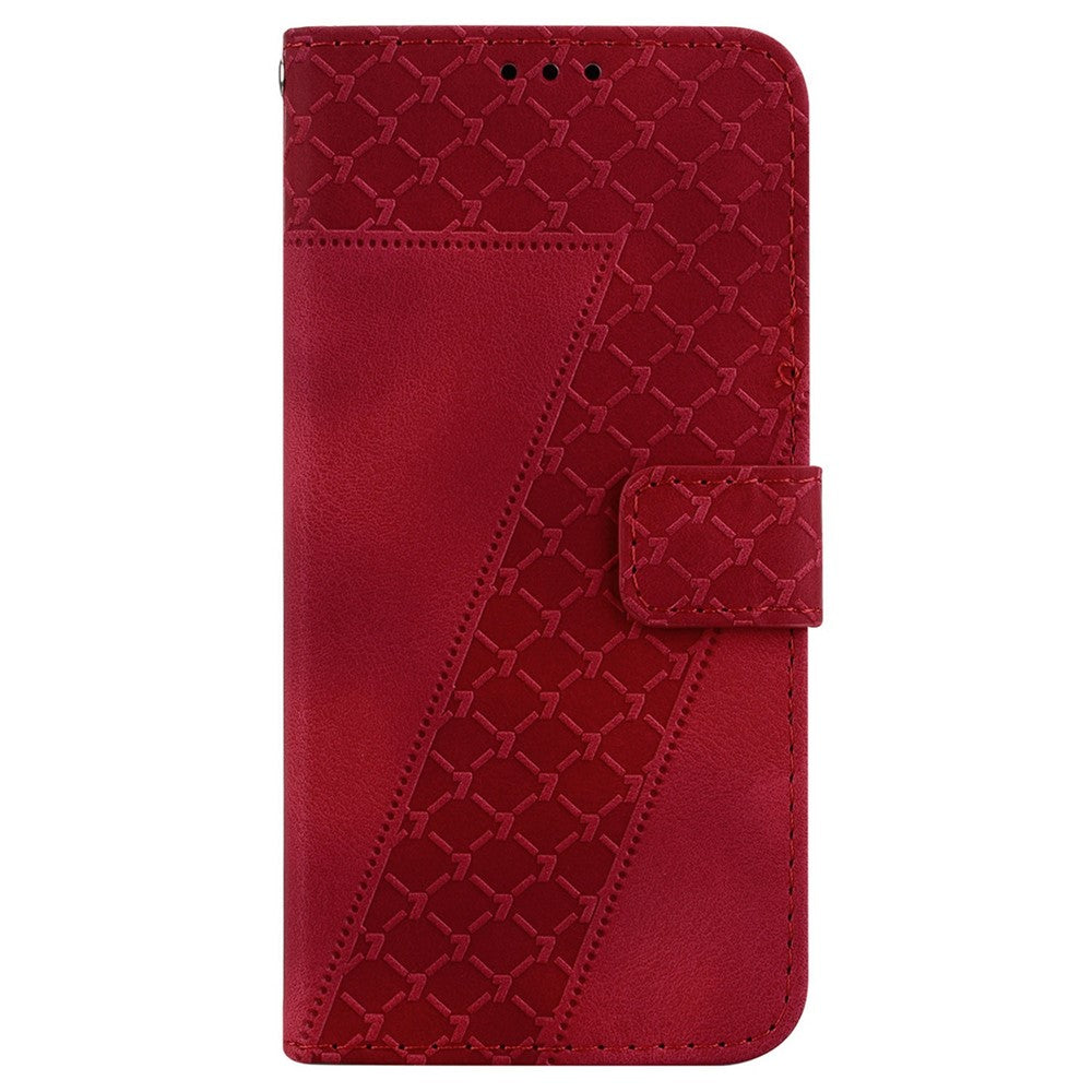 For Xiaomi Redmi 15 4G (EU) (171mm) Stand Case 7-Shaped Pattern Imprint Leather Phone Cover with Strap