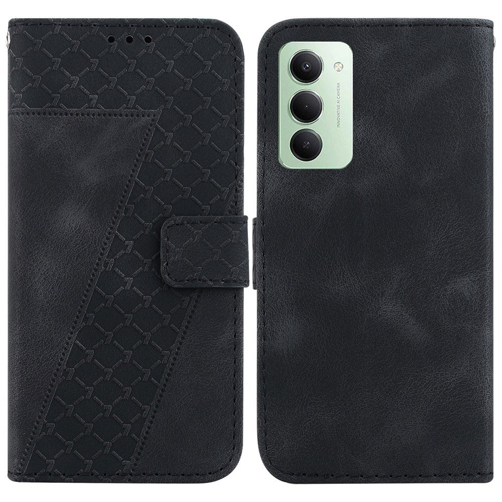 For Xiaomi Redmi 15 4G (EU) (171mm) Stand Case 7-Shaped Pattern Imprint Leather Phone Cover with Strap