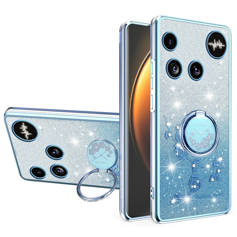 KADEM For Nothing Phone (3) 5G Case Ring Kickstand TPU Flowers Phone Cover Gradient Glitter