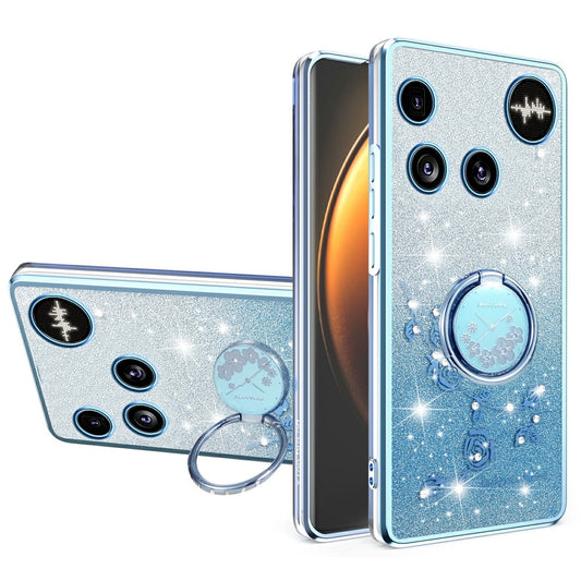 KADEM For Nothing Phone (3) 5G Case Ring Kickstand TPU Flowers Phone Cover Gradient Glitter
