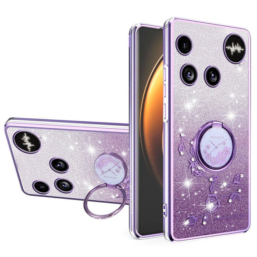 KADEM For Nothing Phone (3) 5G Case Ring Kickstand TPU Flowers Phone Cover Gradient Glitter