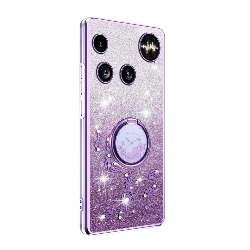 KADEM For Nothing Phone (3) 5G Case Ring Kickstand TPU Flowers Phone Cover Gradient Glitter
