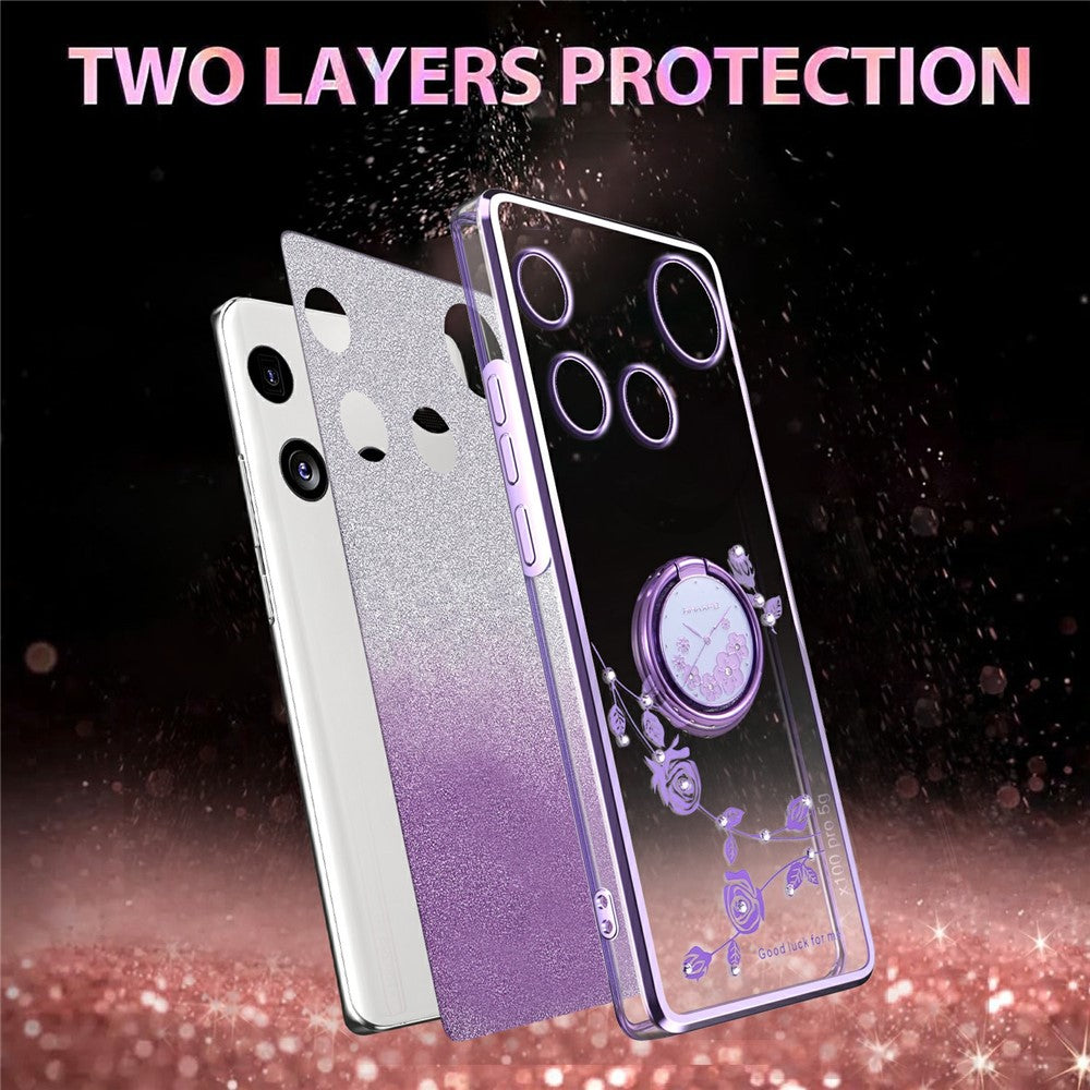 KADEM For Nothing Phone (3) 5G Case Ring Kickstand TPU Flowers Phone Cover Gradient Glitter