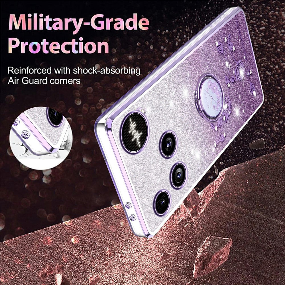 KADEM For Nothing Phone (3) 5G Case Ring Kickstand TPU Flowers Phone Cover Gradient Glitter