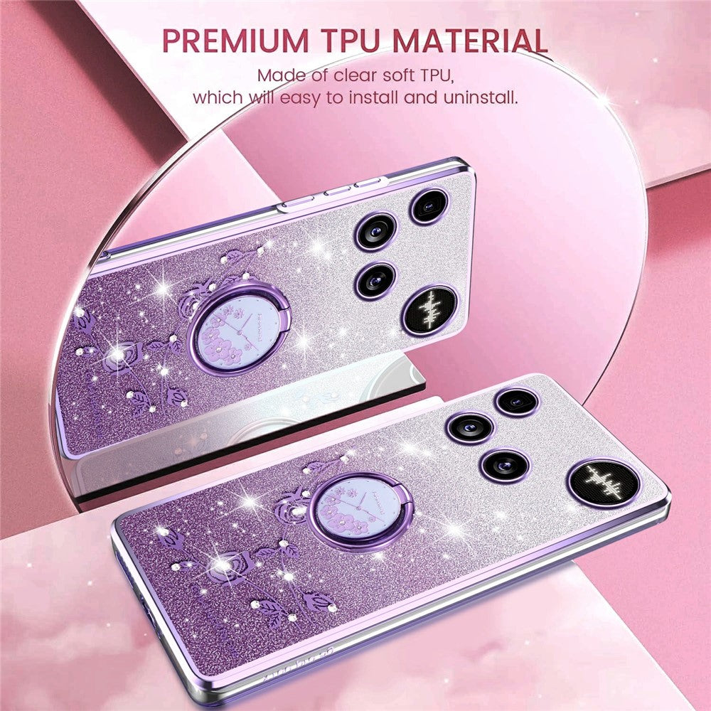 KADEM For Nothing Phone (3) 5G Case Ring Kickstand TPU Flowers Phone Cover Gradient Glitter