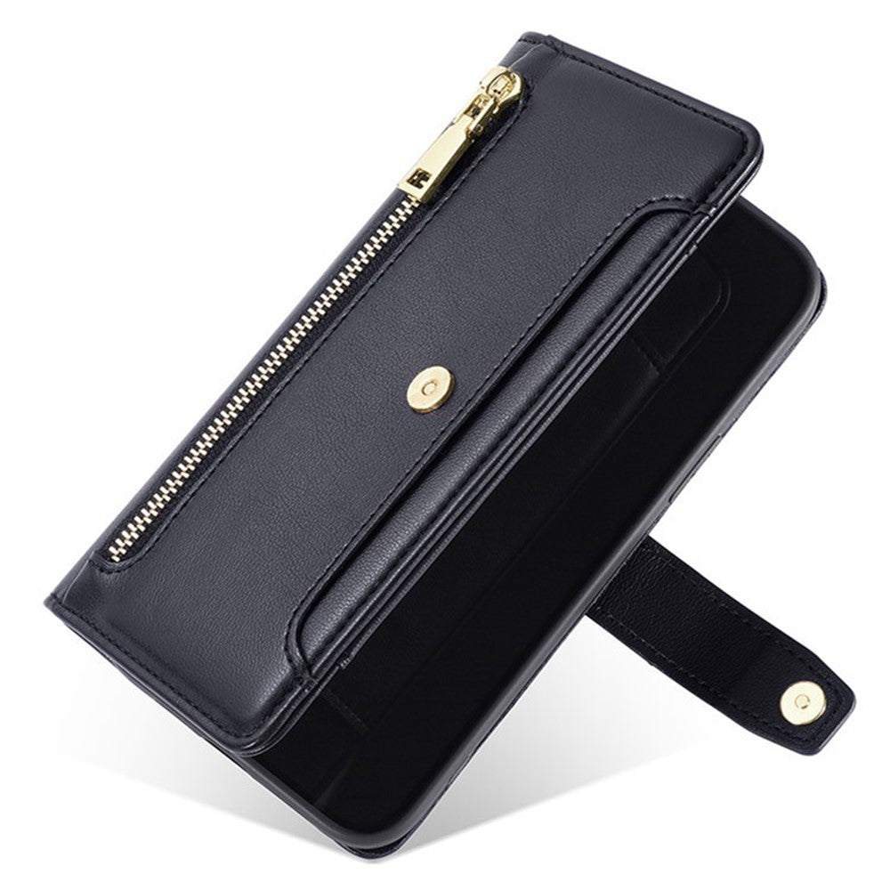 For Honor X6c 4G Leather Case Zipper Pocket Wallet Phone Cover with 2 Straps