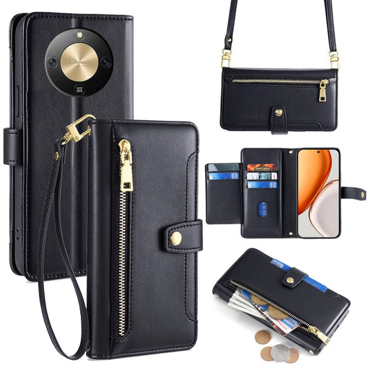 Honor X70 5G / Honor X9d 5G / Honor Magic8 Lite 5G Handyhülle – X9d 5G / X70 5G Ledertasche mit Reißverschlusstasche und 2 Riemen