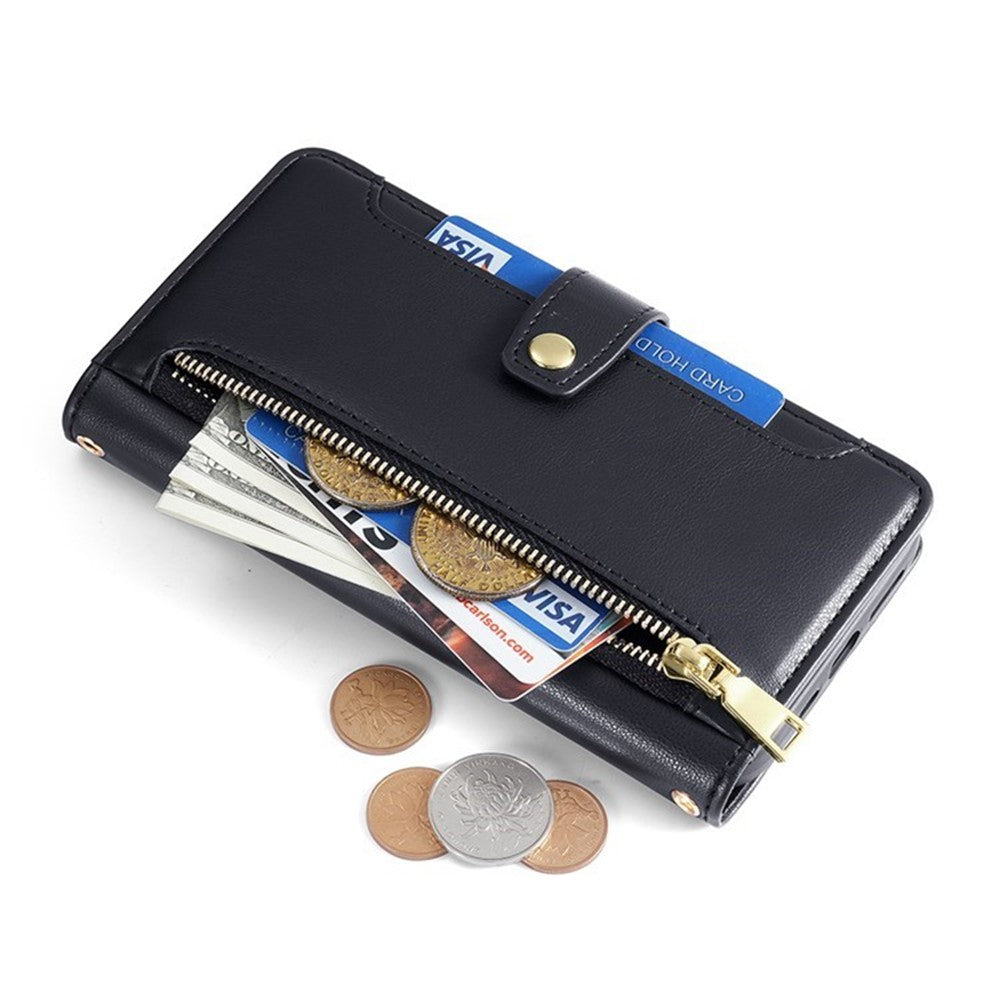 For Honor Magic8 Lite 5G / X9d 5G / X70 5G Leather Case Zipper Pocket Wallet Phone Cover with 2 Straps