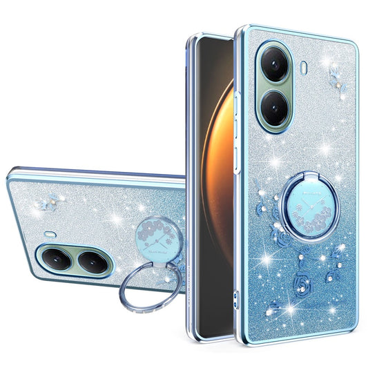 KADEM For Xiaomi Poco X7 Pro 5G  /  Redmi Turbo 4 5G Case Ring Kickstand TPU Flowers Phone Cover Gradient Glitter