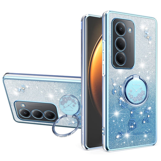 Xiaomi Redmi 15 4G (EU) (171mm) Handyhülle – KADEM Ring Ständer TPU Blumen Farbverlauf Glitzer