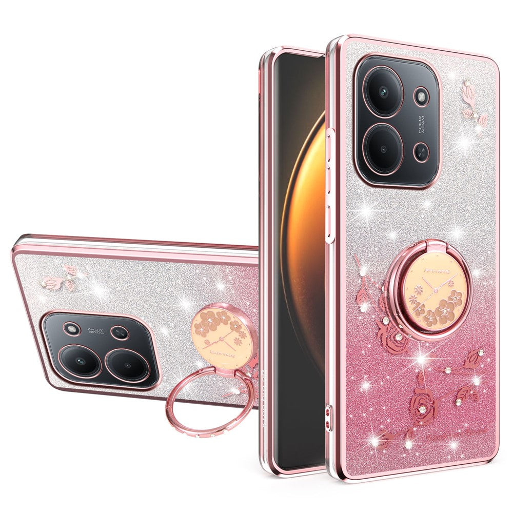 KADEM For Xiaomi Redmi 15C 4G (EU) (173mm)  /  5G (EU) (173mm)  /  Poco C85 4G (173mm) Case Kickstand TPU Flowers Phone Cover Gradient Glitter