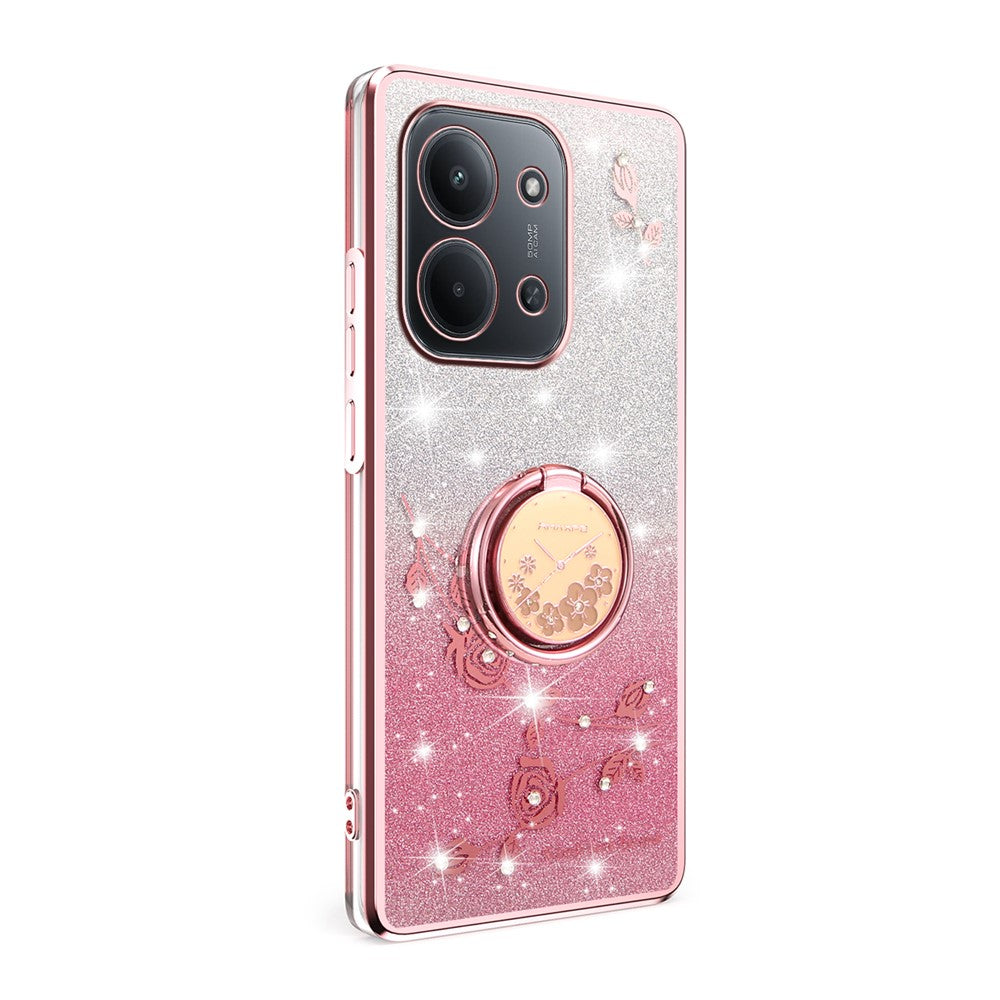 KADEM For Xiaomi Redmi 15C 4G (EU) (173mm)  /  5G (EU) (173mm)  /  Poco C85 4G (173mm) Case Kickstand TPU Flowers Phone Cover Gradient Glitter