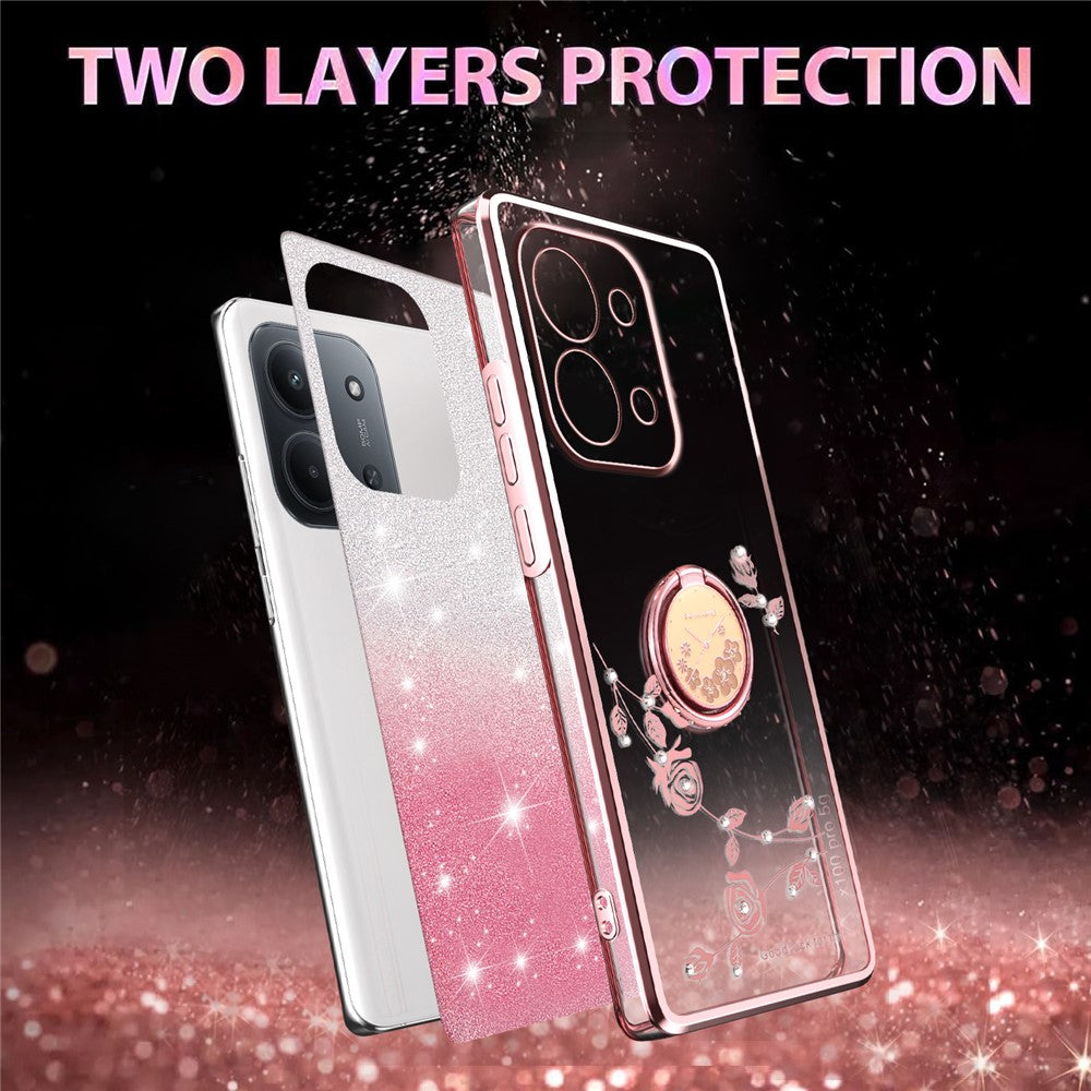 KADEM For Xiaomi Redmi 15C 4G (EU) (173mm)  /  5G (EU) (173mm)  /  Poco C85 4G (173mm) Case Kickstand TPU Flowers Phone Cover Gradient Glitter