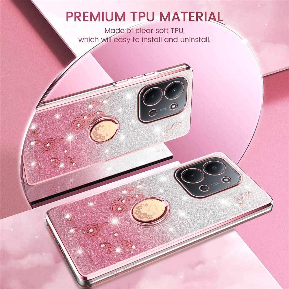 KADEM For Xiaomi Redmi 15C 4G (EU) (173mm)  /  5G (EU) (173mm)  /  Poco C85 4G (173mm) Case Kickstand TPU Flowers Phone Cover Gradient Glitter