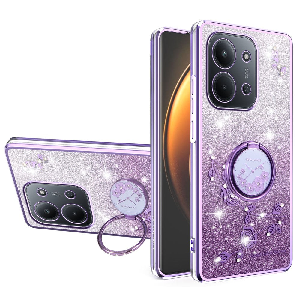KADEM For Xiaomi Redmi 15C 4G (EU) (173mm)  /  5G (EU) (173mm)  /  Poco C85 4G (173mm) Case Kickstand TPU Flowers Phone Cover Gradient Glitter
