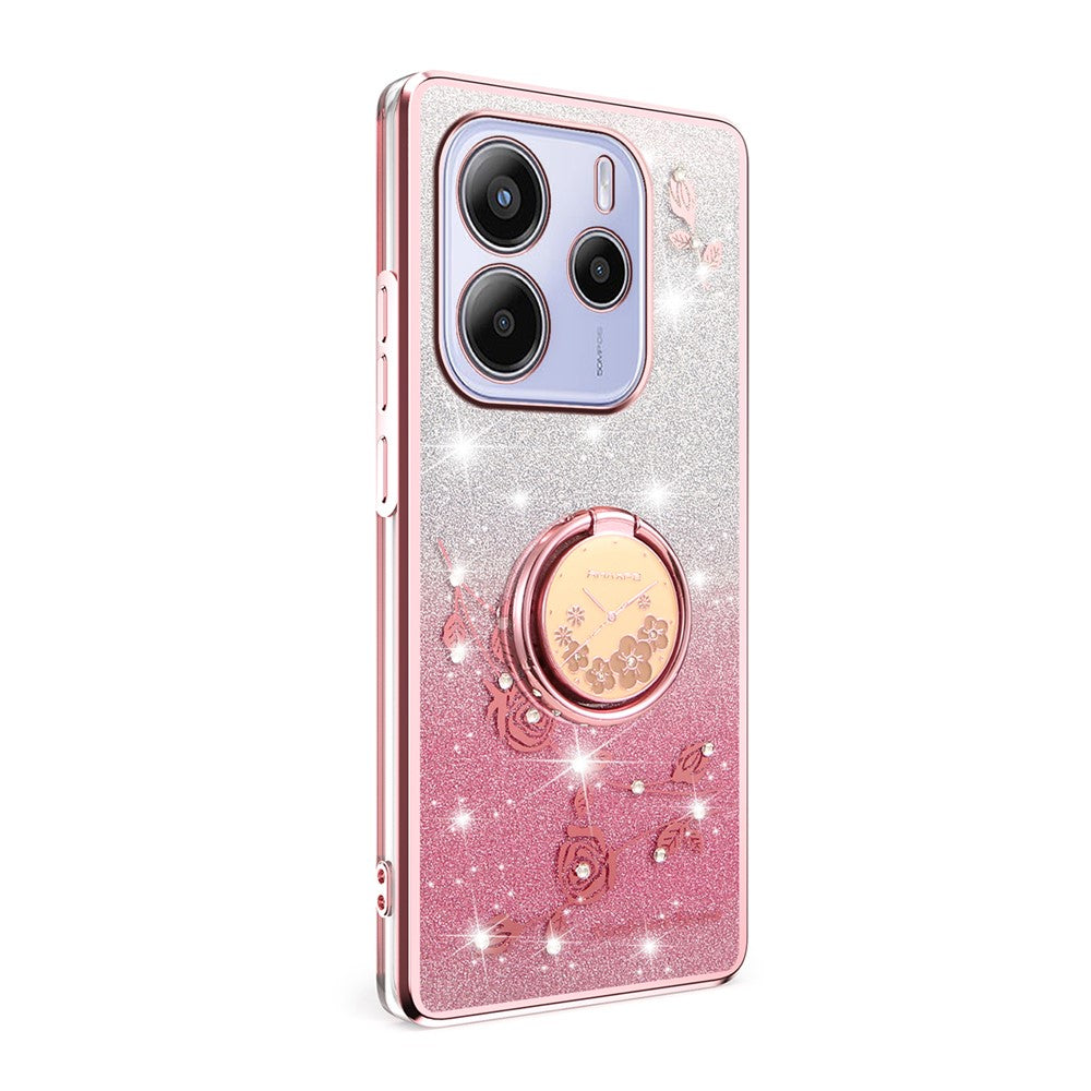 KADEM For Xiaomi Redmi Note 14 5G Case Ring Kickstand TPU Flowers Phone Cover Gradient Glitter