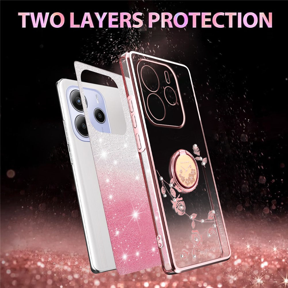 KADEM For Xiaomi Redmi Note 14 5G Case Ring Kickstand TPU Flowers Phone Cover Gradient Glitter