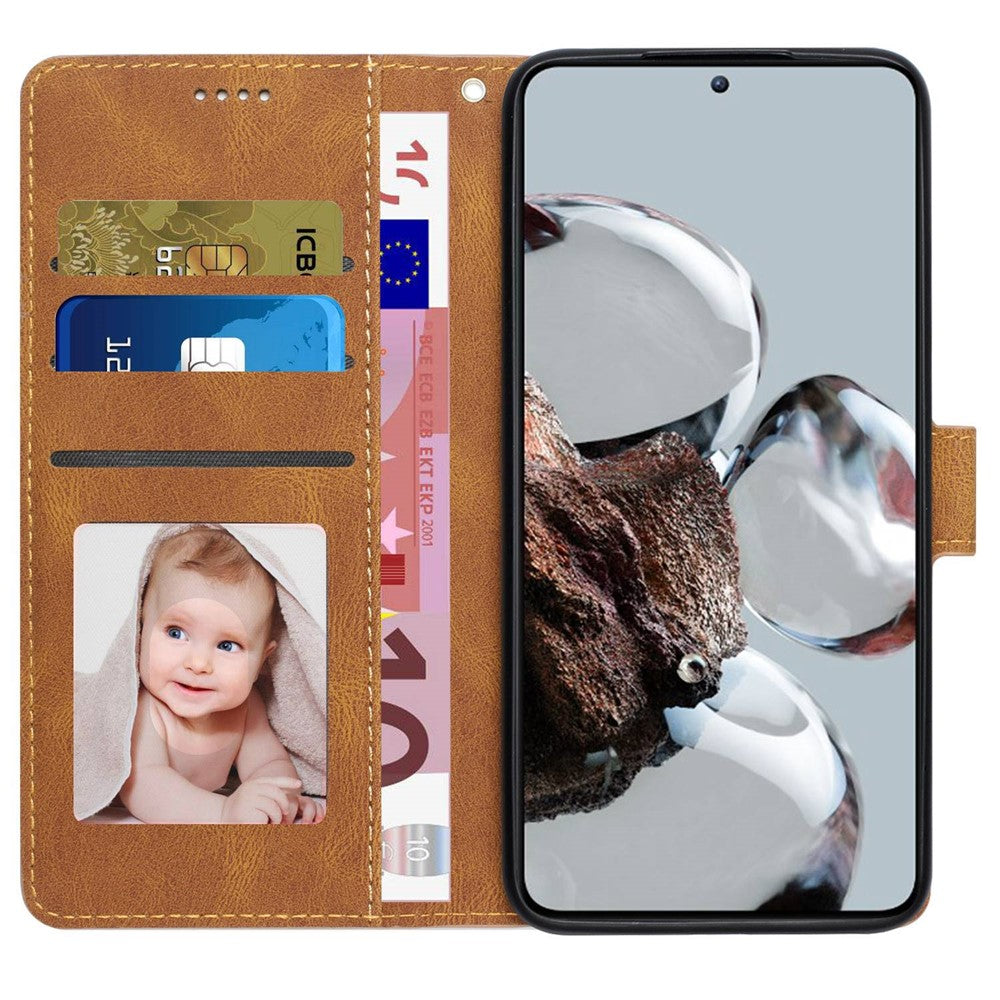 For Xiaomi 12T 5G / 12T Pro 5G / Redmi K50 Ultra 5G PU Leather + TPU Shockproof Wallet Cover Folio Flip Stand Phone Case with Strap