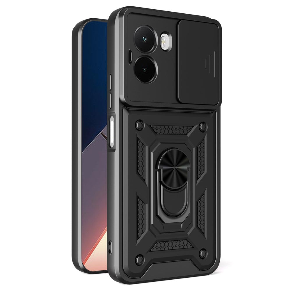 For Xiaomi Poco M7 4G (169mm) Case with Slide Camera Lid PC + TPU Kickstand Phone Cover