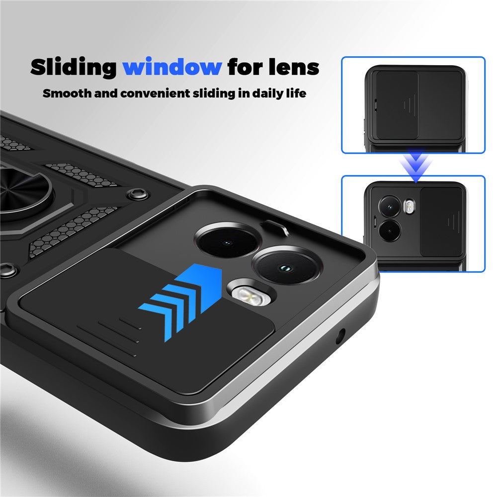 For Xiaomi Poco M7 4G (169mm) Case with Slide Camera Lid PC + TPU Kickstand Phone Cover