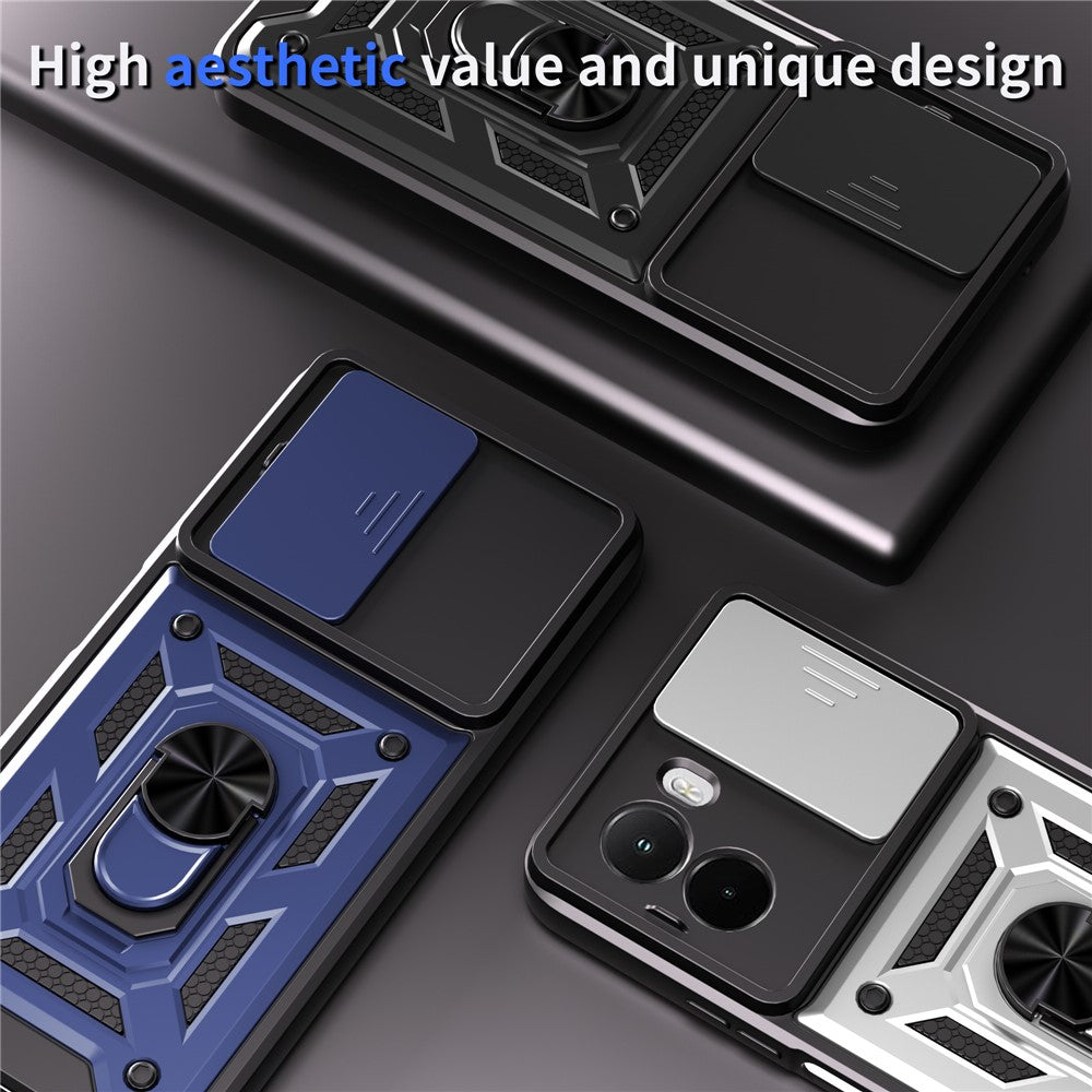 For Xiaomi Poco M7 4G (169mm) Case with Slide Camera Lid PC + TPU Kickstand Phone Cover