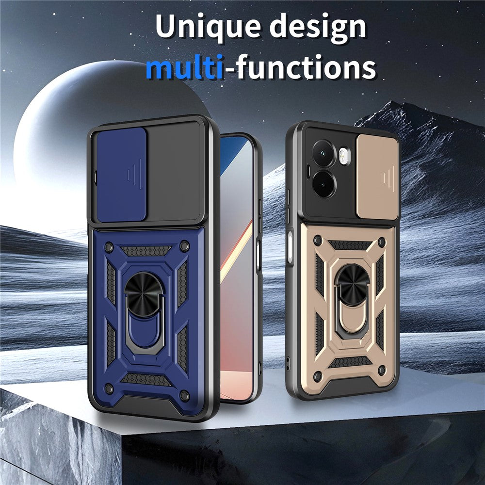 For Xiaomi Poco M7 4G (169mm) Case with Slide Camera Lid PC + TPU Kickstand Phone Cover