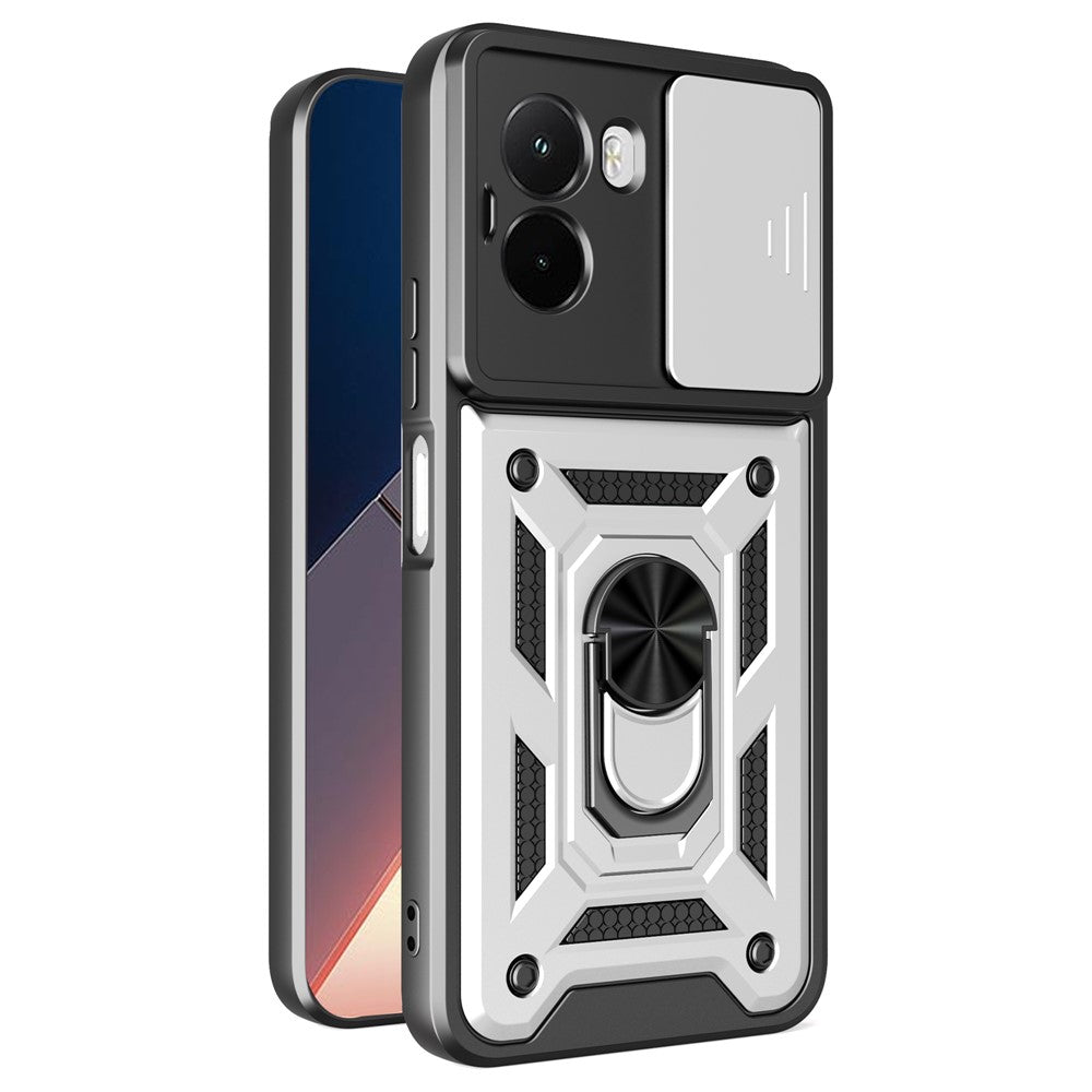 For Xiaomi Poco M7 4G (169mm) Case with Slide Camera Lid PC + TPU Kickstand Phone Cover