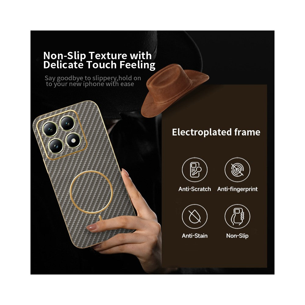 For Xiaomi 14T Phone Case Carbon Fiber Textured Electroplated TPU Back Cover