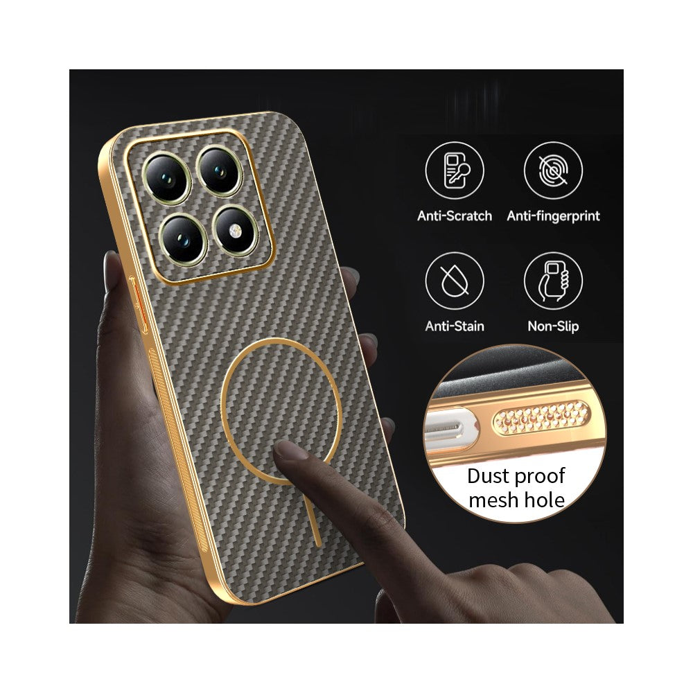 For Xiaomi 14T Phone Case Carbon Fiber Textured Electroplated TPU Back Cover